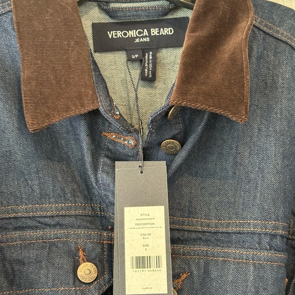 Veronica Beard Dark Denim Jacket with Brown Collar - Picture 2 of 12